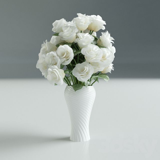 آبجکت رز سفید گلدانی