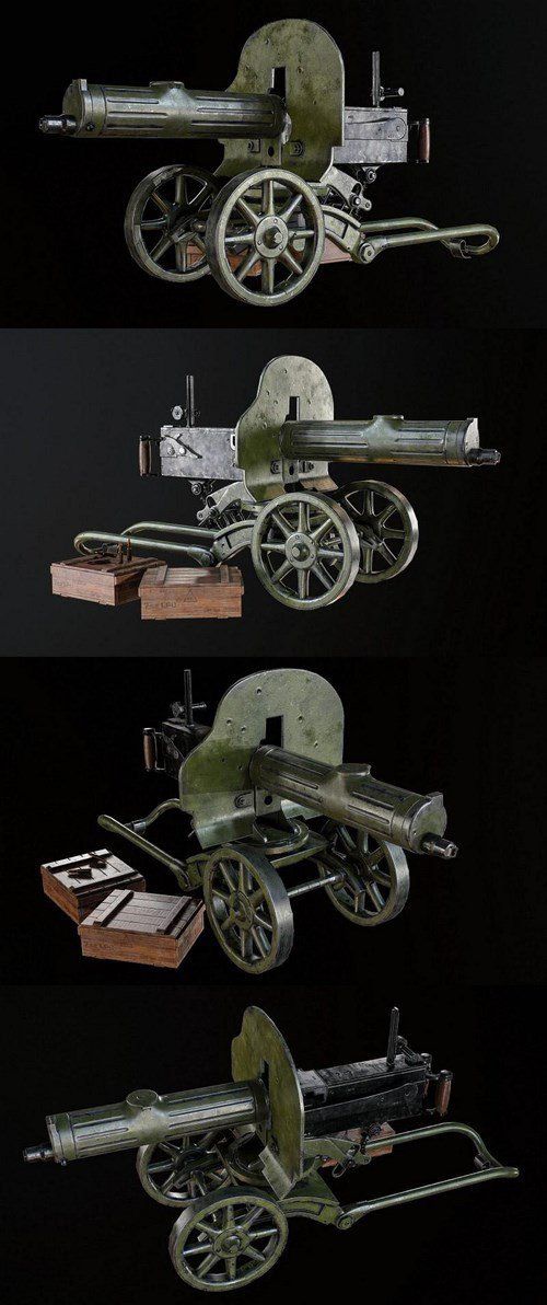 دانلود مدل سه بعدی تیربار قدیمی،آبجکت تیربار قدیمی در تری دی مکس