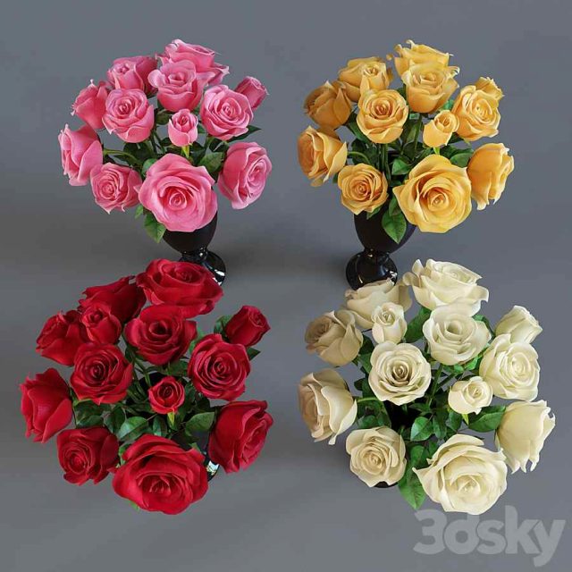 آبجکت مجموعه گل رز چهار رنگ